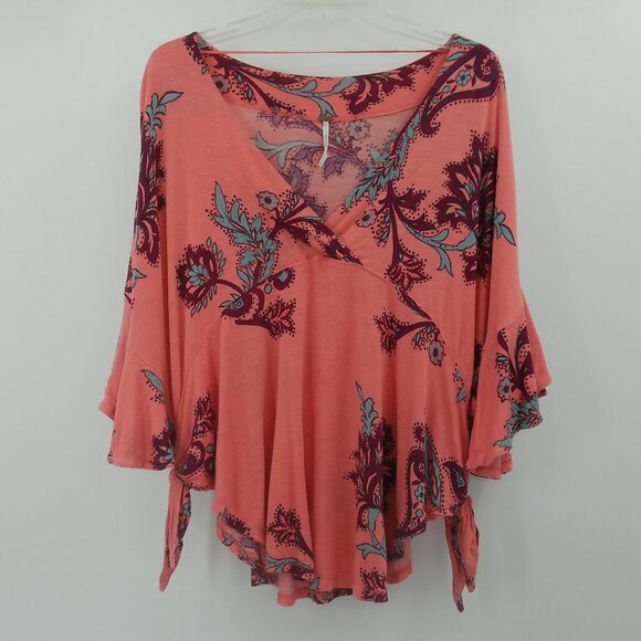 Free People Maui Wowie V-Neck Poncho Top Women's S Passion Flower Pink Oversize - Picture 3 of 10